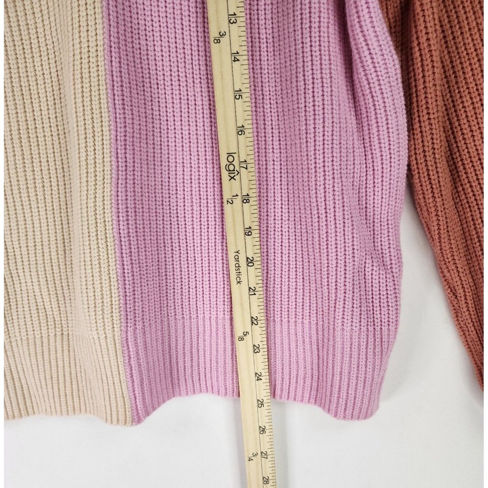 Dee Elly Sweater Womens Small Multi Color Block V Neck Knit Preppy Drop Shoulder - Picture 13 of 13